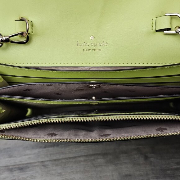 Kate Spade Staci Flap Saffiano Leather Lime Green Crossbody Shoulder Bag COA - Picture 6 of 15